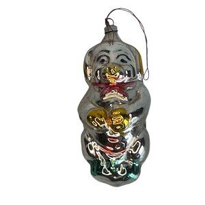 1950s West Germany Begging Dog Mercury Glass Ornament Yellow Ears Red Bow 4"